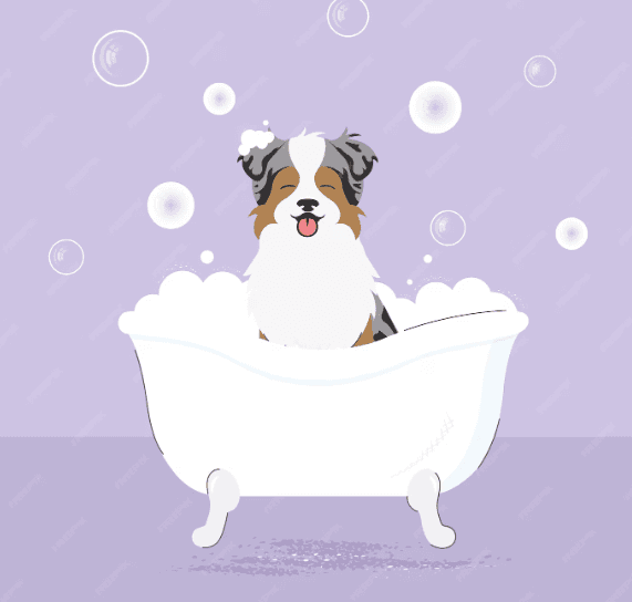 Ilustración pequeña de perrito en baño